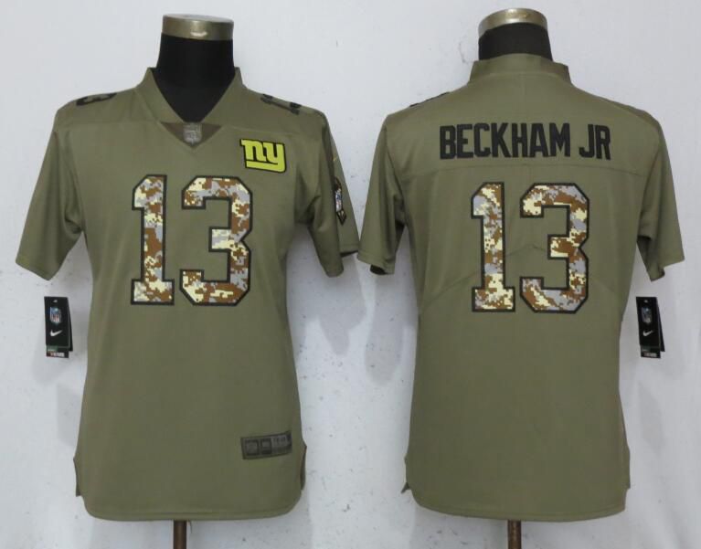 Women New York Giants #13 Beckham jr Olive Camo Carson Nike Salute to Service Player NFL Jerseys